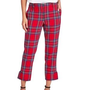 Vineyard Vines Jolly Plaid Ruffle Cocktail Pant 12 Calypso Red Cropped Heritage